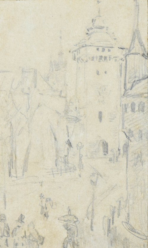 Szkic Bramy Floriańskiej, ok. 1872, Witold Pruszkowski