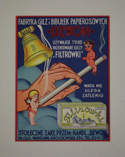 l. 30. XX w., Plakat "Używajcie tylko patentowane gilzy FILTRÓWKI"