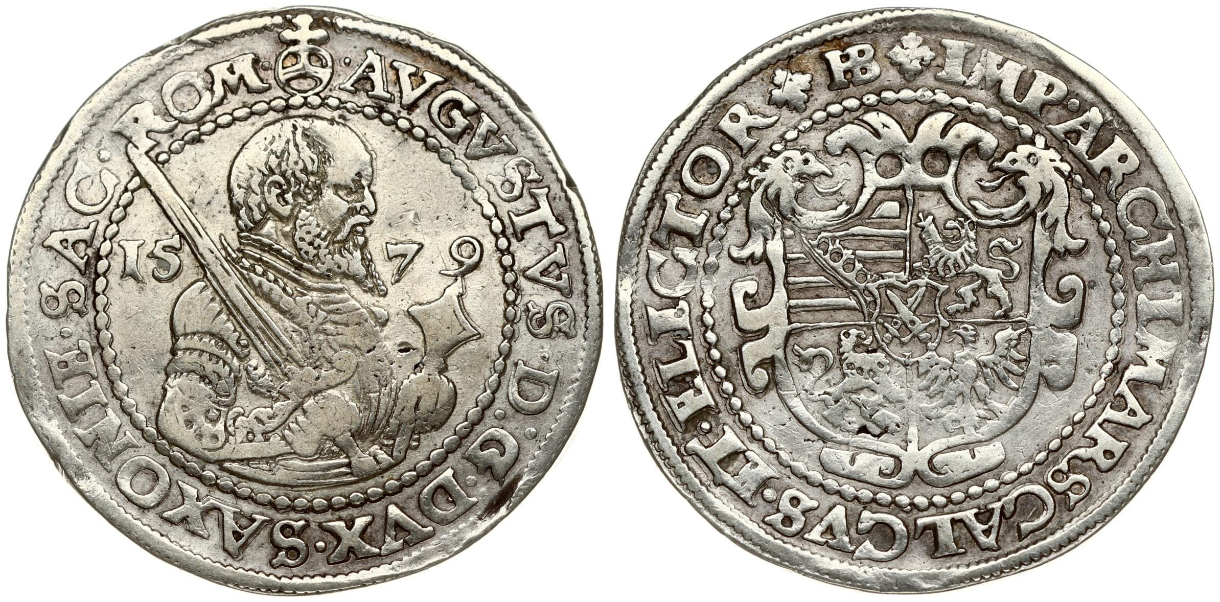 Germany SAXONY 1/2 Thaler 1579 HB August I(1553 - 1586). Averse: Armored 1/2-length  figure to right divides date... - インターネットオークション / オンライン入札 - 価格 - OneBid