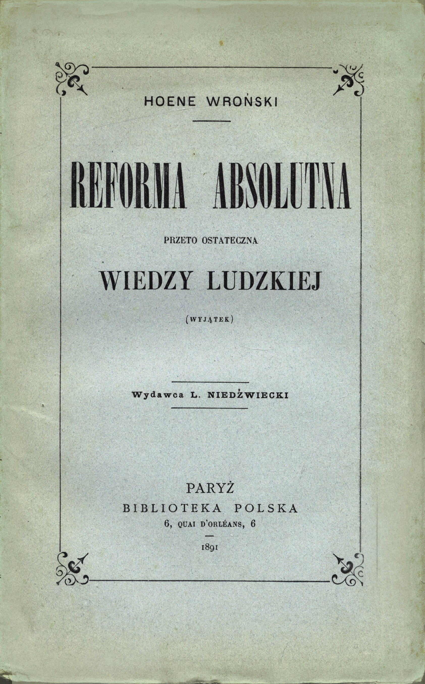 HOENEWROŃSKI Józef Maria (17761853) Reforma absolutna przeto