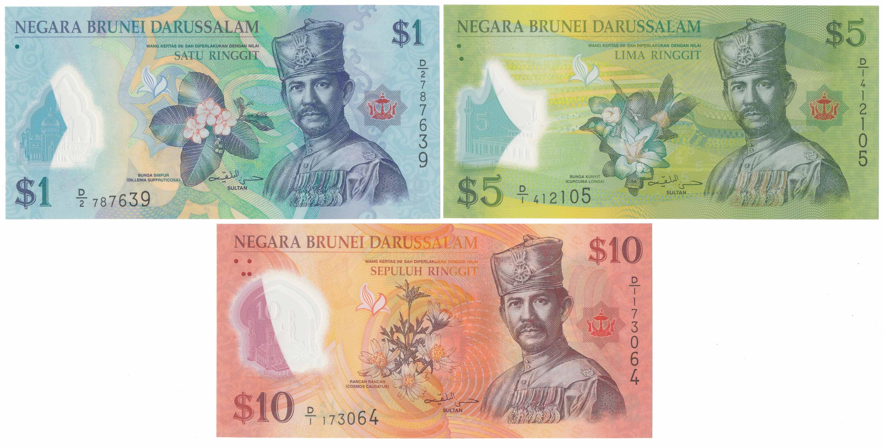 Brunei Darussalam, 1, 5 & 10 Ringgit 2011- Polymers (3pcs) - Online auction  / Online bidding - Price - OneBid
