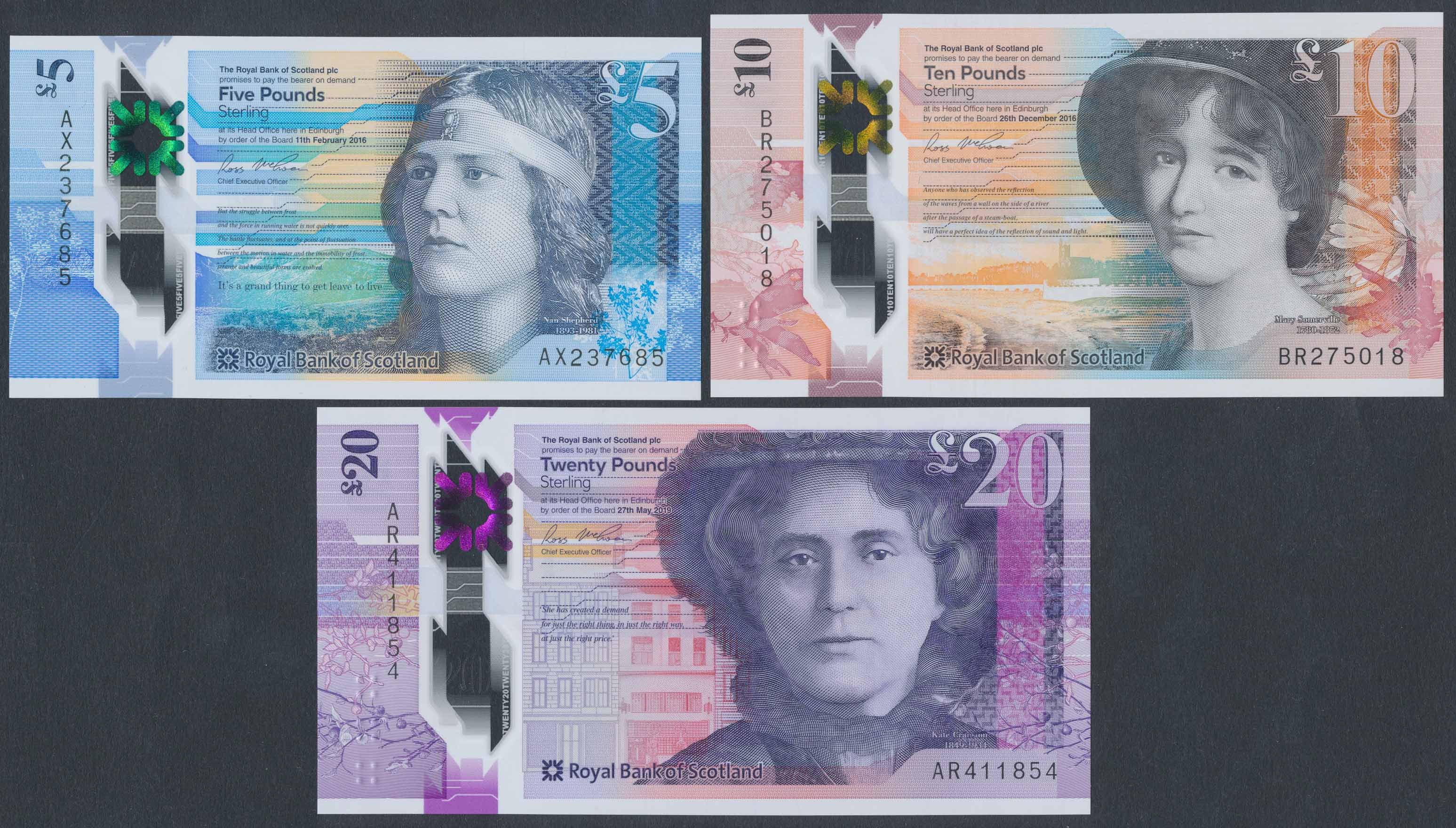 Szkocja 5 10 I 20 Pounds Sterling 2016 2019 Polimery 3szt 