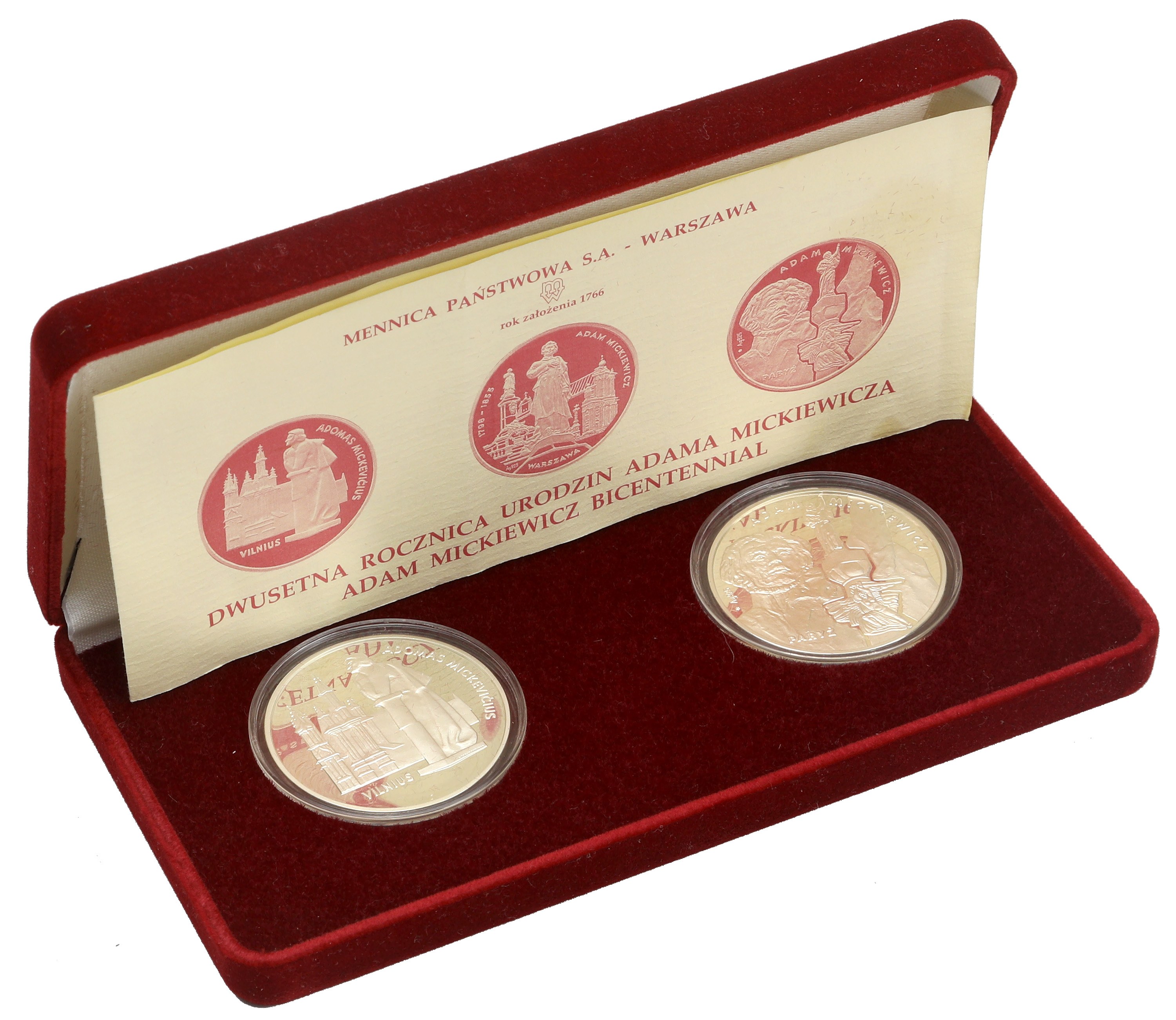 Medals 200th Anniversary Of The Birth Of Adam Mickiewicz In A Case 