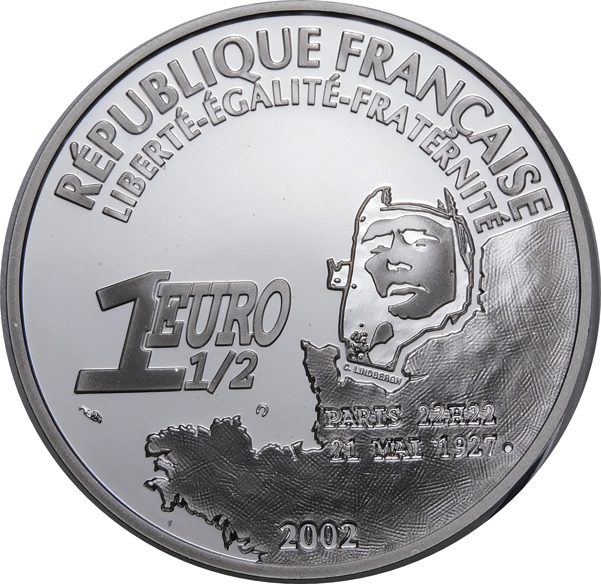 Francja, 1½ Euro 2002, 75. Rocznica - Pierwszy Przelot Charlesa ...