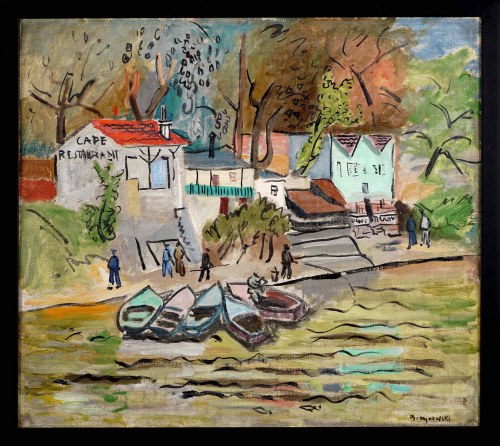 Przystań łódek nad Sekwaną - praca dwustronna, Stanisław Borysowski