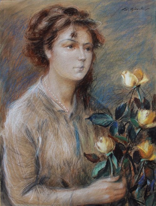 (1887-1955) Portret kobiety z różami, Stanisław Górski