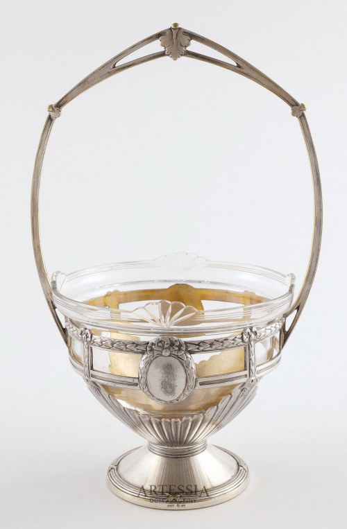 Niemcy, Geislingen, XIX-XX w., Patera-koszyk ze szklanym wkładem, ok. 1880-86, Württembergische Metallwarenfabrik