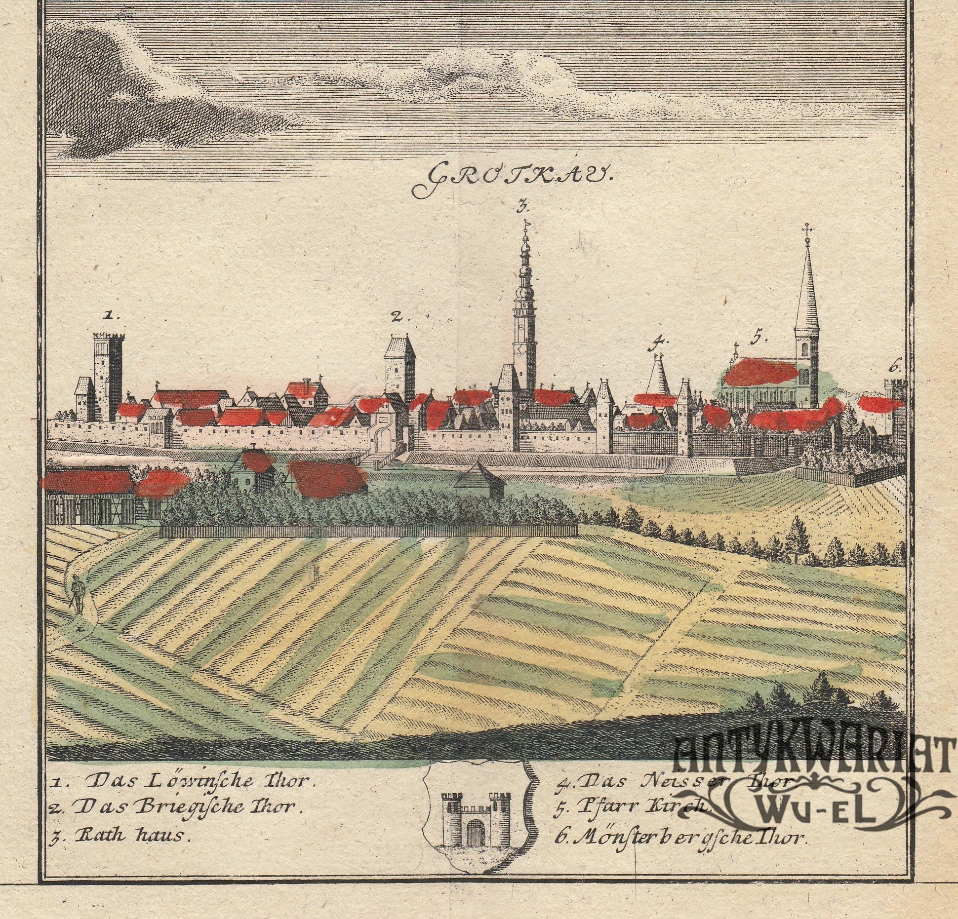 GRODKÓW (pow. Brzeski). Panorama Miasta; Rys. F.B. Werner; Pochodzi Z ...