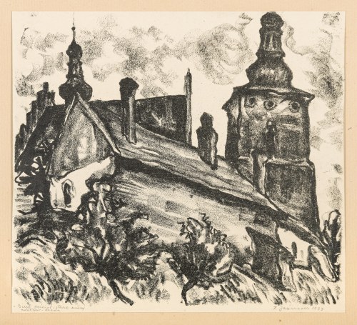 Biecz. Kościół i stare mury, 1933, Franciszek Jaźwiecki