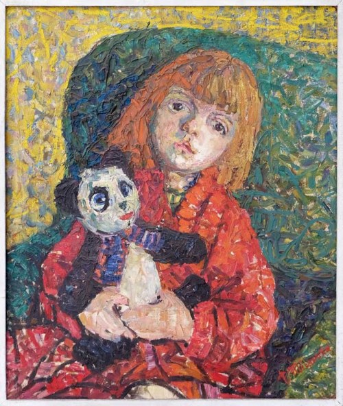 Portret z miśkiem, 1959, Teodozja Młynarska