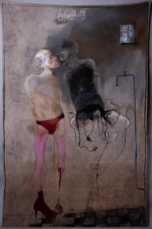 Jan Chrzciciel z żoną Haliną, wieś Kobyłki Małe, piorą małego Danielka, Henryk Cześnik