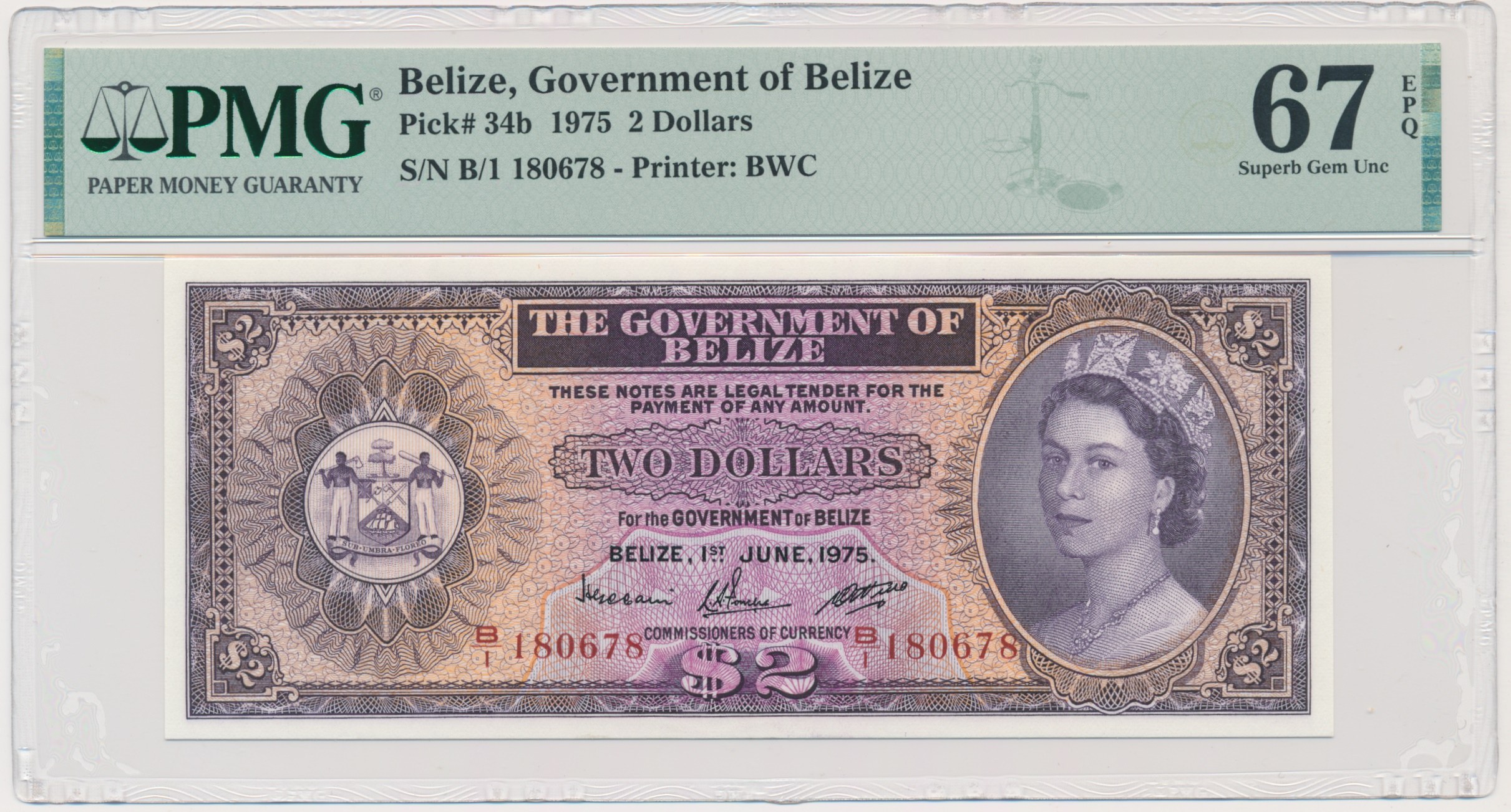 Belize, 2 Dollars 1975 - PMG 67 EPQ - Online auction / Online