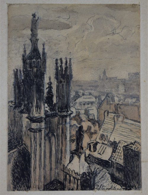 „Warszawa – kościół Św. Jana”, tusz, akwarela, l. 30-te., Zofia Stankiewicz