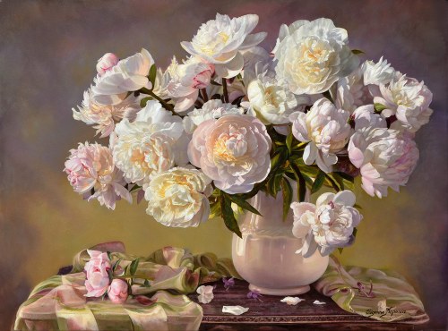 Białe peonie, 2019, Zbigniew Kopania