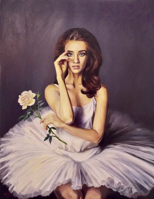 Ballerina portrait with a white rose, Serghei Ghetiu