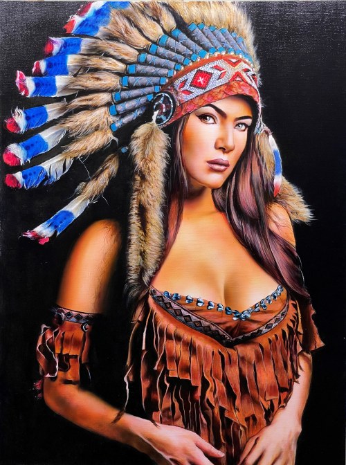 Portret Indianki w pióropuszu , 2021, Tomasz Włodarczyk