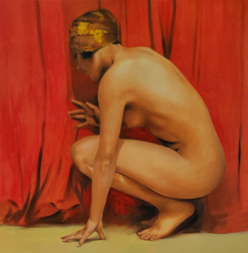 "Czerwona draperia", 2021, Jan Dubrowin