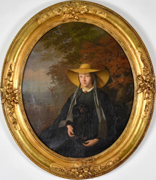 Portret młodej kobiety w kapeluszu, 1864, Romuald Chojnacki