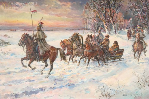 "Napoleon eskortowany przez lansjerów Księstwa Warszawskiego", Eugeniusz Pierzyński
