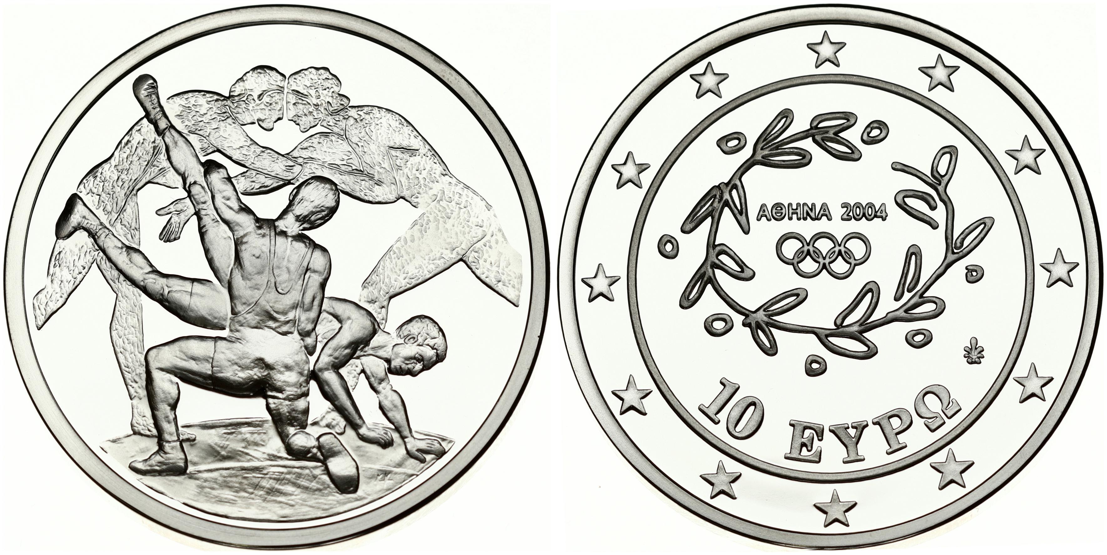 Greece 10 Euro 2004 Wrestling. Obverse The design consist of the emblem of the ATHENS 2004