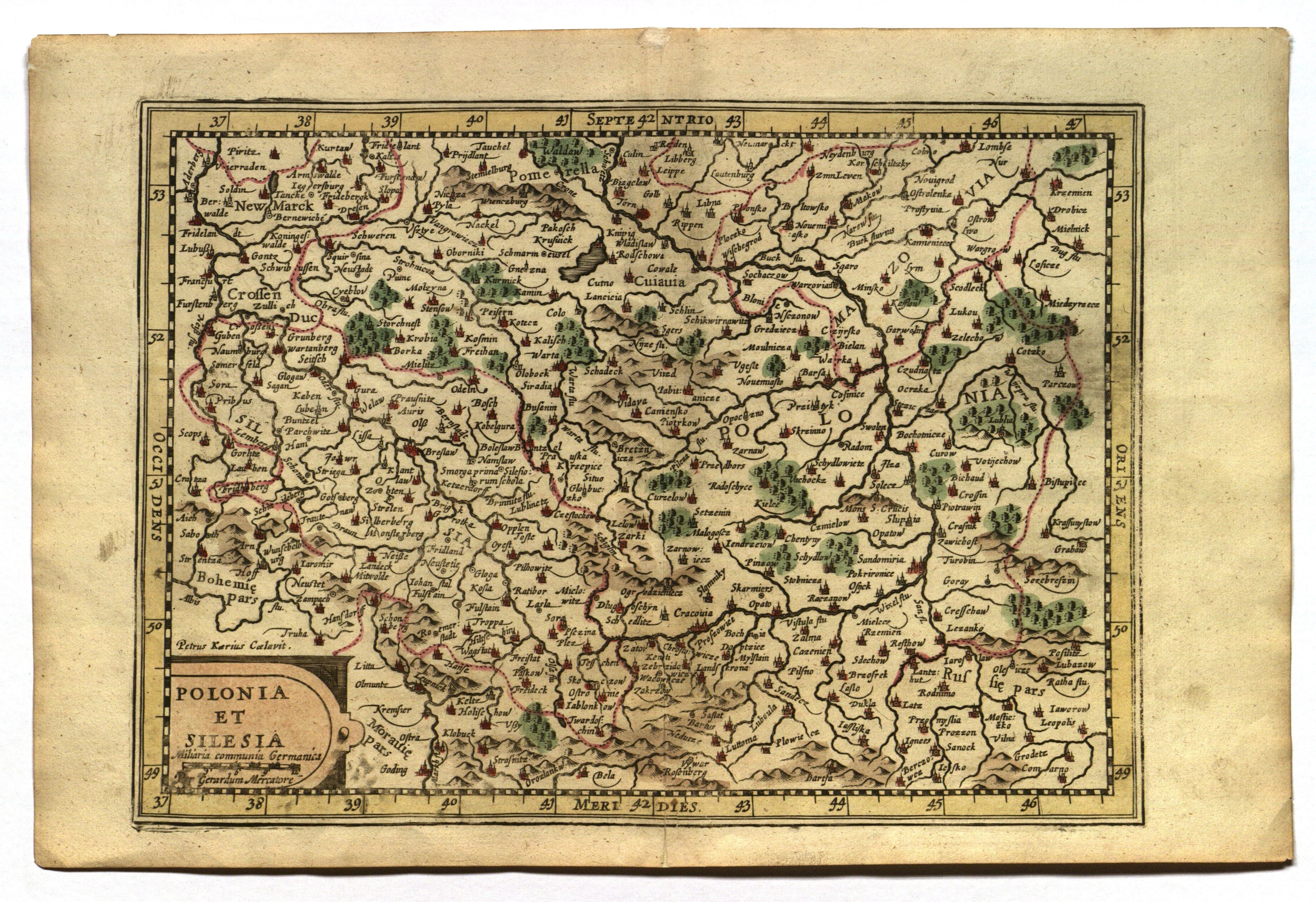 POLSKA, ŚLĄSK. Mapa ziem polskich i Śląska; Gerard Mercator, Petrus ...
