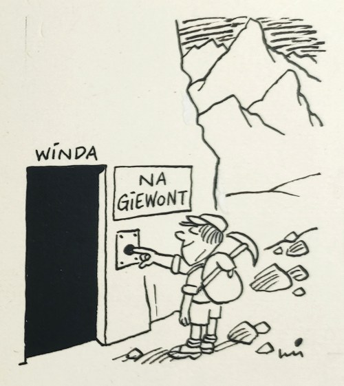 [rysunek, lata 1980-te] [Winda na Giewont], Gwidon Miklaszewski