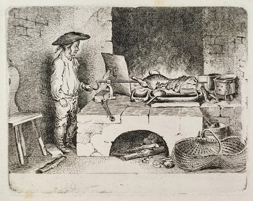 [rycina, 1764] Chłopak przy rożnie, Daniel Chodowiecki