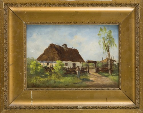 Motyw wiejski - Dziewczyna przed chatą, 1911, Konstanty Niemczykiewicz