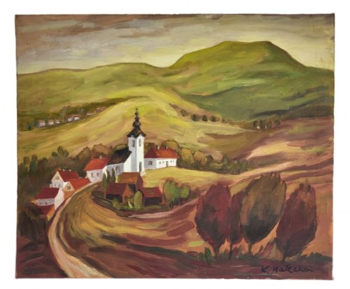 Pejzaż z kościółkiem, Krystyna Małecka