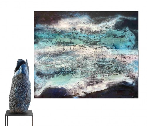 Blue Mirage (obraz i rzeźba), 2022, Joanna Roszkowska
