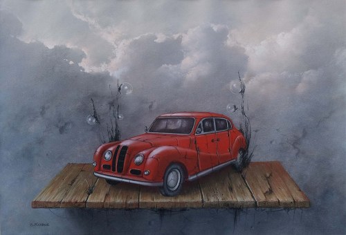 Kompozycja z czerwonym autem, 2016, Borys Michalik