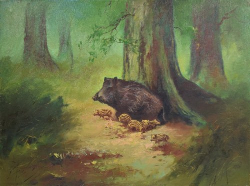 XX w., Maciorka dziczka z warchlaczkami, 1993, H. Szuń