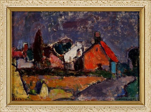 Pejzaż z czerwonym domem, 1954, Kazimierz Podsadecki