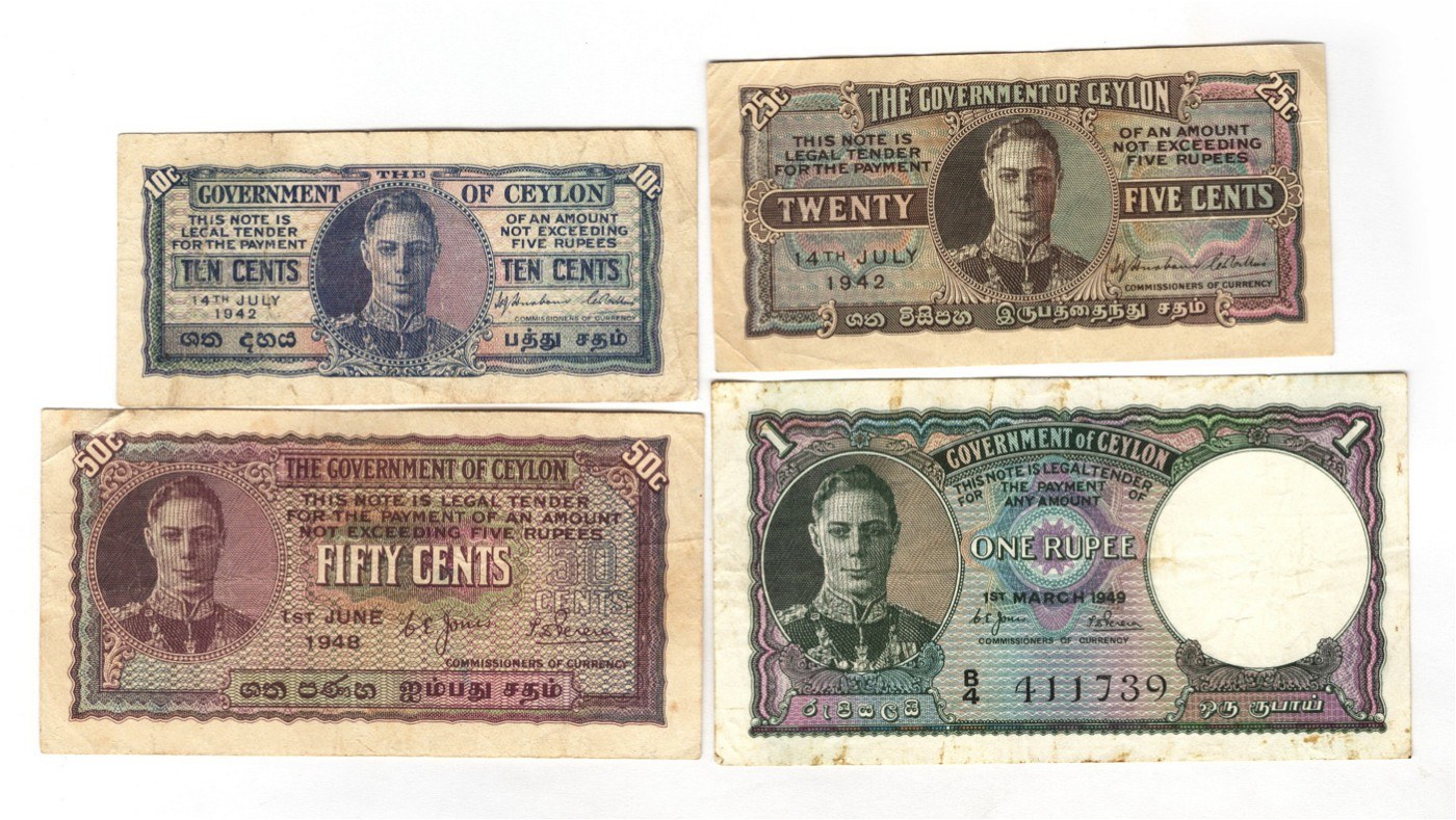 Ceylon 10 - 25 - 50 Cents & 1 Rupee 1942 - 1949 - Aukcja internetowa ...
