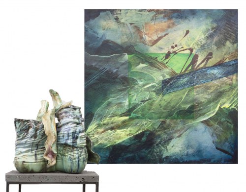 Duet Let's talk about green (obraz i rzeźba), 2022, Joanna Roszkowska