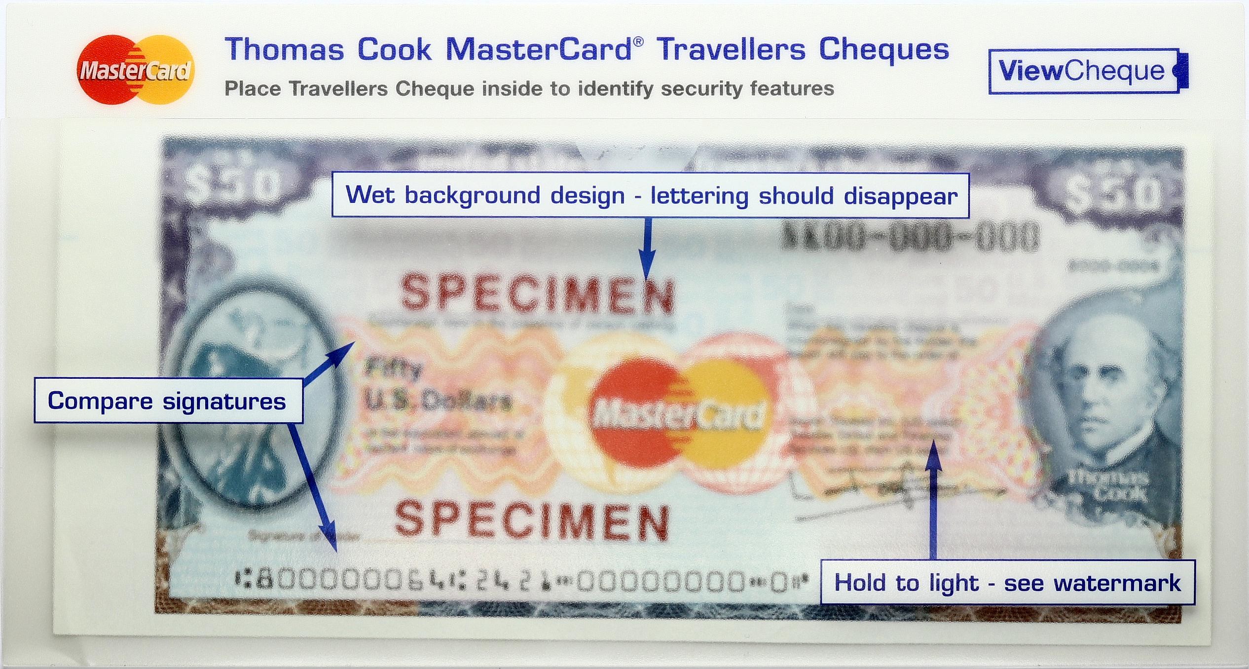 USA Thomas Cook Master Card Travellers Cheques Dollars Th Century Banknote SPECIMEN S N