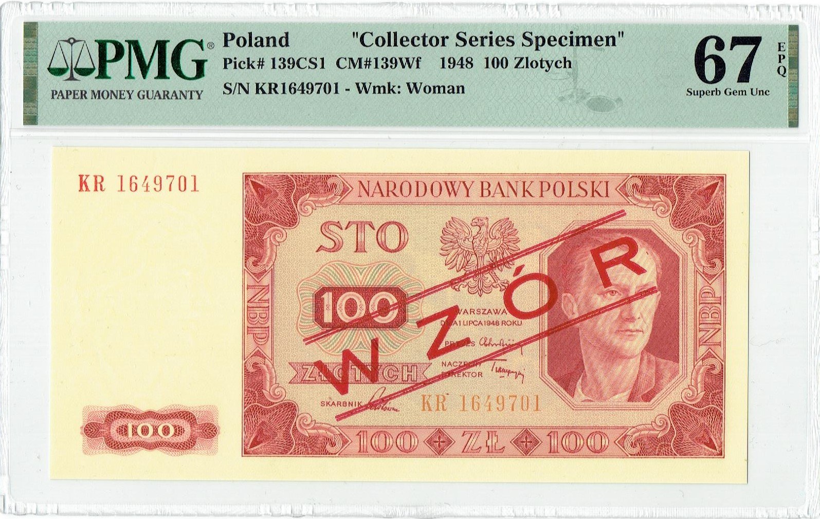 PRL, 100 Złotych 1948 KR - WZÓR - PMG 67EPQ - Aukcja Internetowa ...