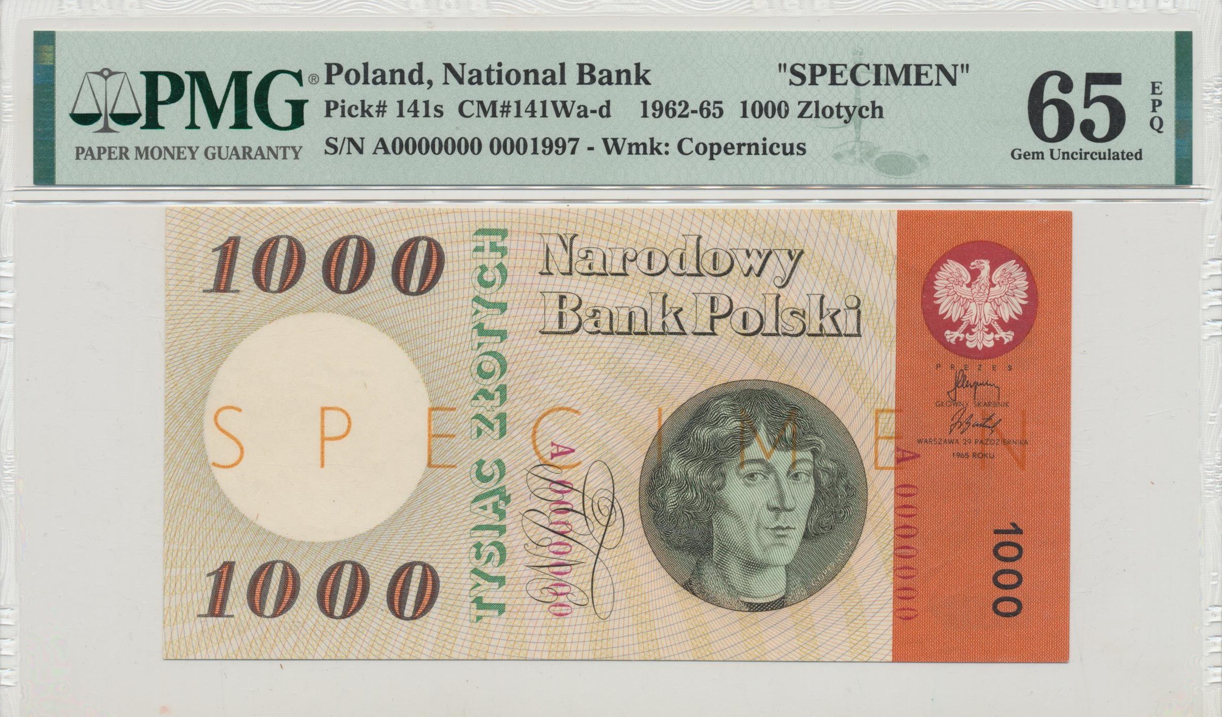 People's Republic of Poland, 1000 zloty 1965 - SPECIMEN / MODEL - A ...