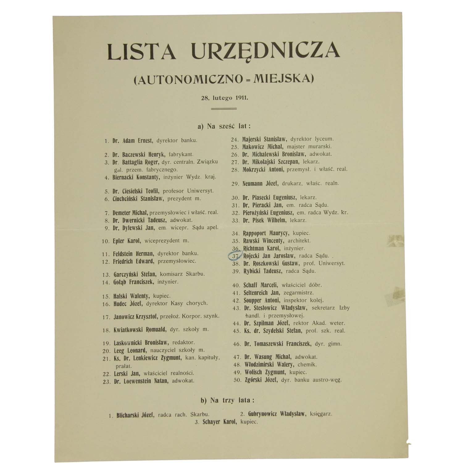 Afisz Z Listą Urzędniczą Na Wybory Do Rady Miasta Lwów, 1911r. - Aukcja ...