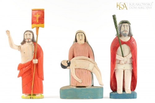 "Zestaw trzech rzeźb o tematyce chrystologicznej (Ecce Homo, Pieta, Chrystus Zmartwychwstały)", Walenty Adamczyk