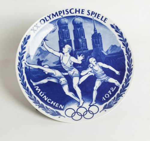 Bawaria, RFN, 1972 r., Talerz pamiątkowy dekoracyjny, Olimpiada w Monachium, 1972 r., Seltmann Weiden