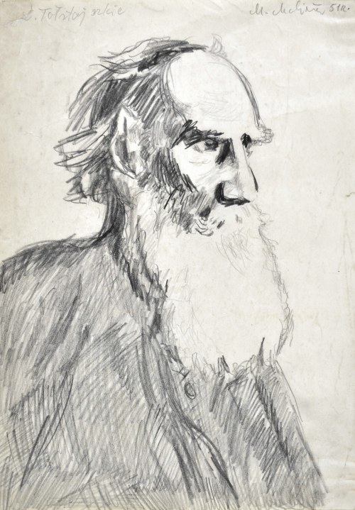 Starzec z brodą ukazany z prawego profilu, 1951, Marian Malina