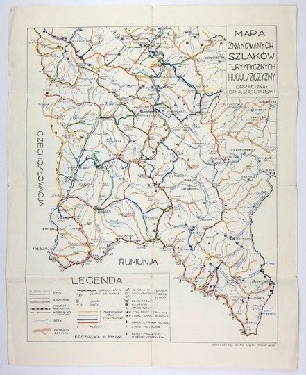 [HUCULSHCHYNA]. Map of marked tourist routes of Hutsul region. Color ...