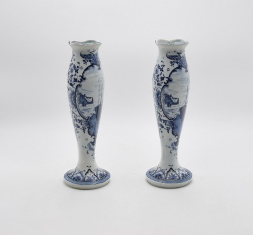 Para wazonów z motywem łodzi żeglownej, rybackiej i kwiatami, Royal Delft