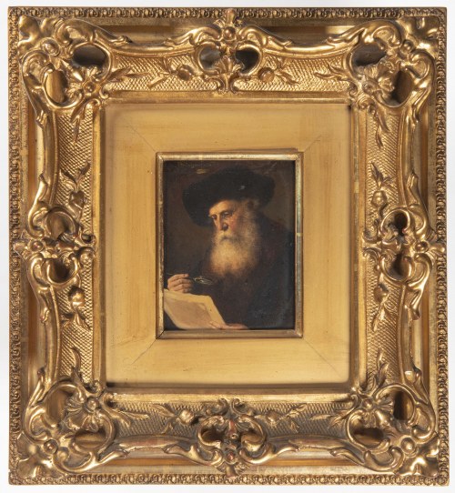 Starzec przygląda się rycinie, Alois Heinrich Priechenfried (1867-1953), Starzec przygląda się rycinie, Alois Heinrich Priechenfried