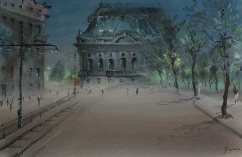 Pałac Poznańskiego nocą, Jerzy René Groszang