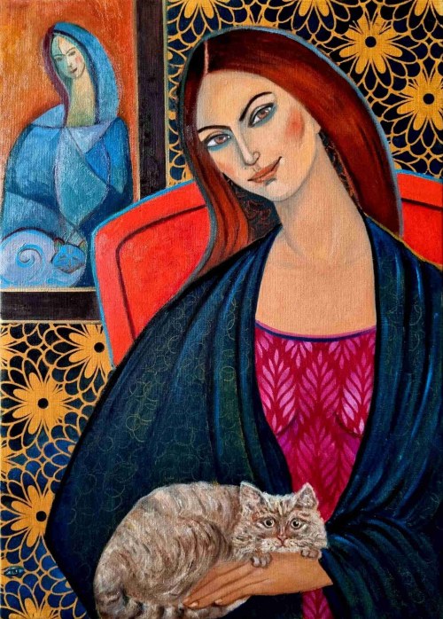 Portret podwójny takiej jednej z kotem, 2022, Krystyna Ruminkiewicz