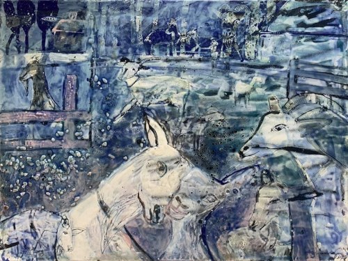 ZALOTY- z cyklu Koziołki, 60 x 90 cm., Bogna Jarzemska-Misztalska