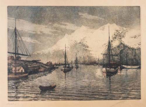 Szwecja (1876 - 1946), Lofoty, port Solvaer, ok.1920 r., Erik William Lange