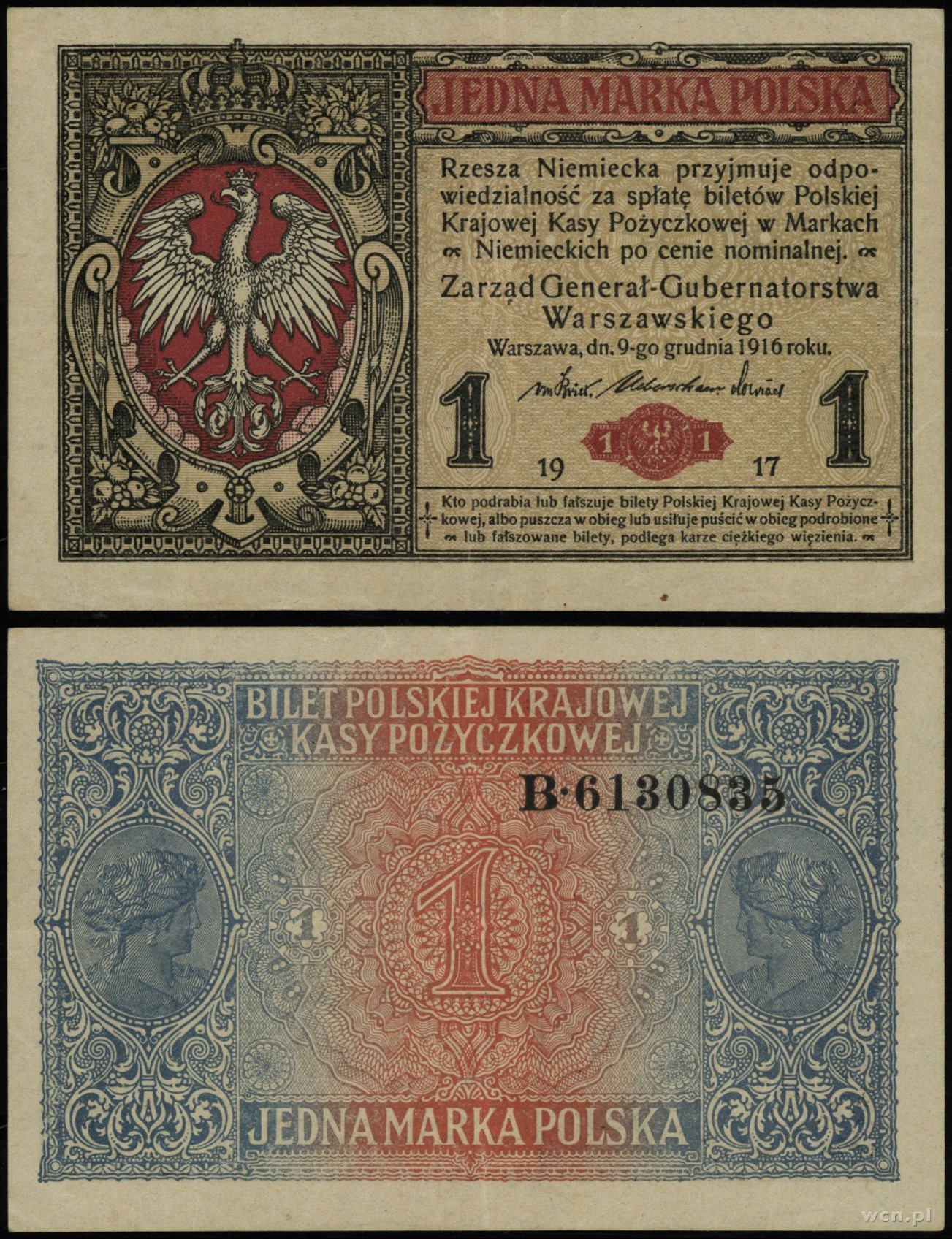 Polska, 1 marka polska, 9.12.1916 - Aukcja internetowa / Licytacja